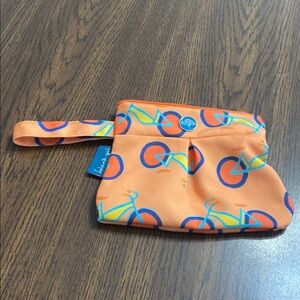 “5/$20” Orange Bicycle Print zippered clutch
